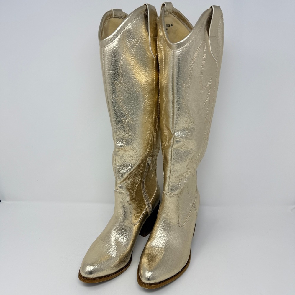 Gold Western Cowboy Cowgirl Boots Womens 7 / 37.5M Stars Design - Picture 3 of 10